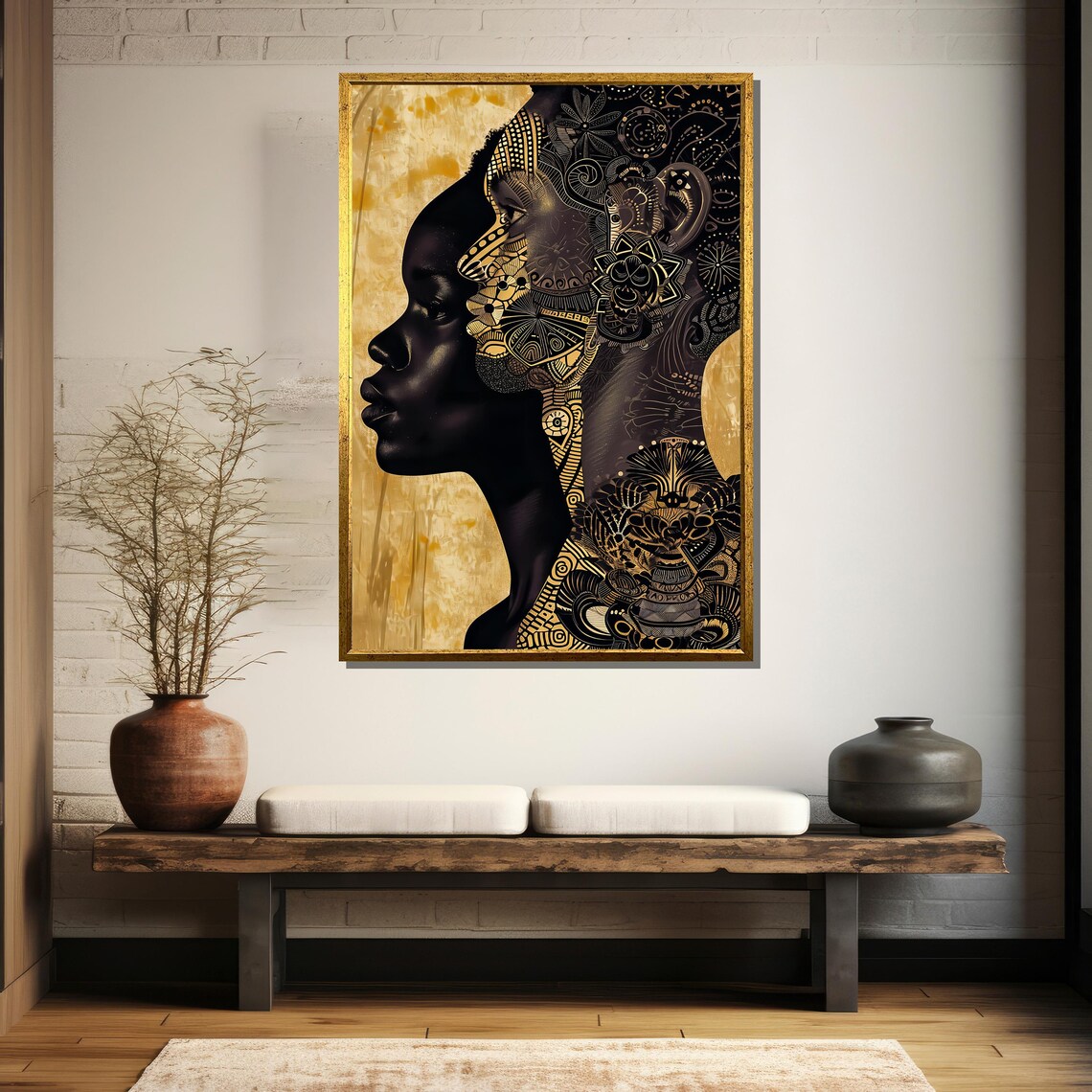 African Woman Golden Ornamental Silhouette Ethnic Art Poster - Image 5