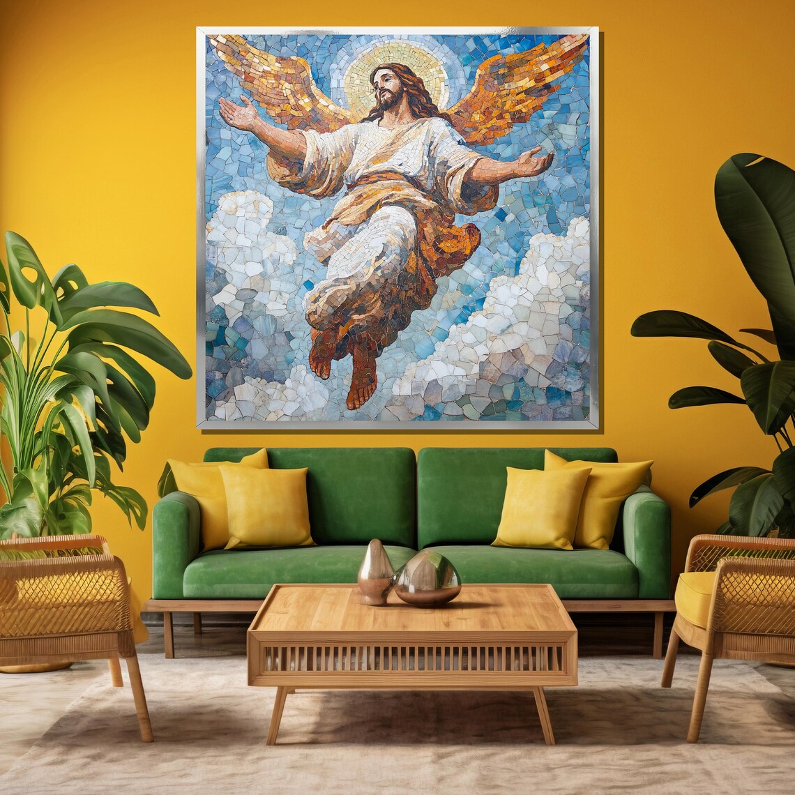 Ascension of Christ Mosaic Art With Golden Angel Wings Poster - Image 3