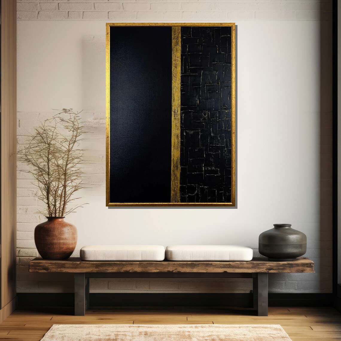 Black And Gold Textured Painting Minimalist Abstract Wall Art For Luxury Home Decor And Gift Idea - Image 5