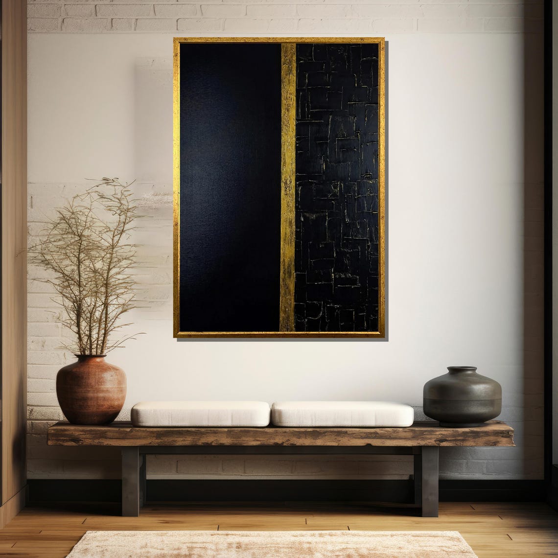Minimalist Black and Gold Textured Vertical Abstract Panel Poster - Image 5