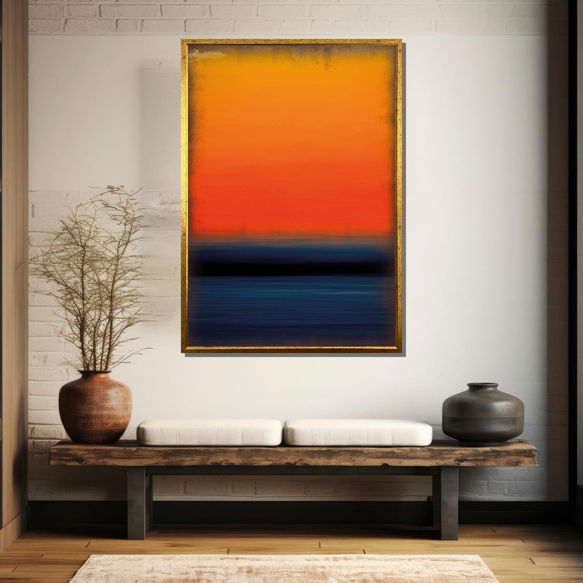 Fiery Sunset Orange To Deep Navy Gradient Abstract Art Poster - Image 5