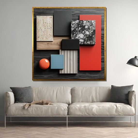 Modern Abstract Painting Geometric Wall Art Luxury Interior Decor Gift