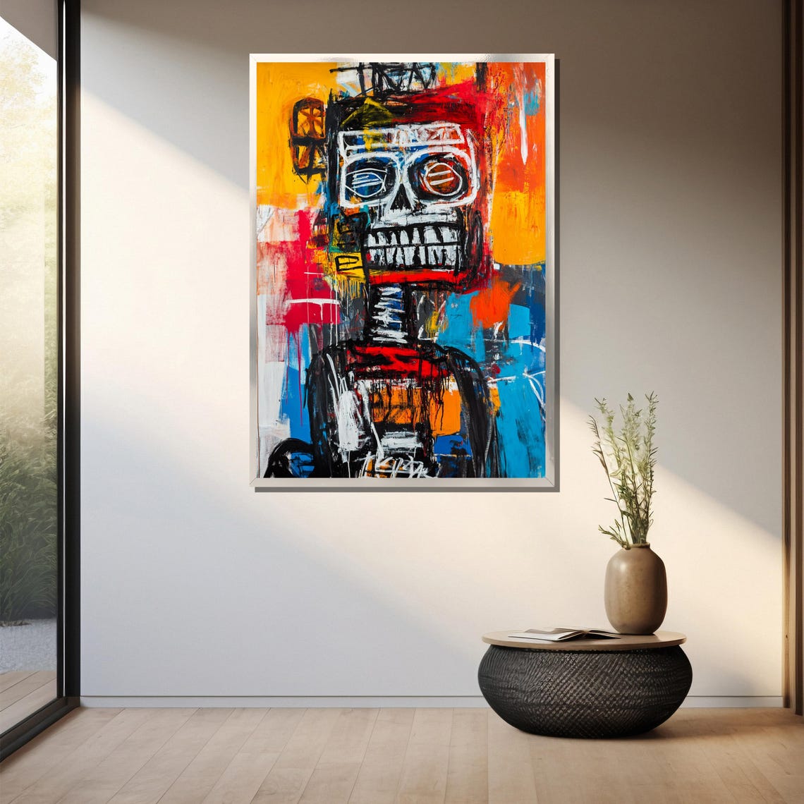 Basquiat-Inspired Robot Skull Face Bold Urban Graffiti Art Poster - Image 3