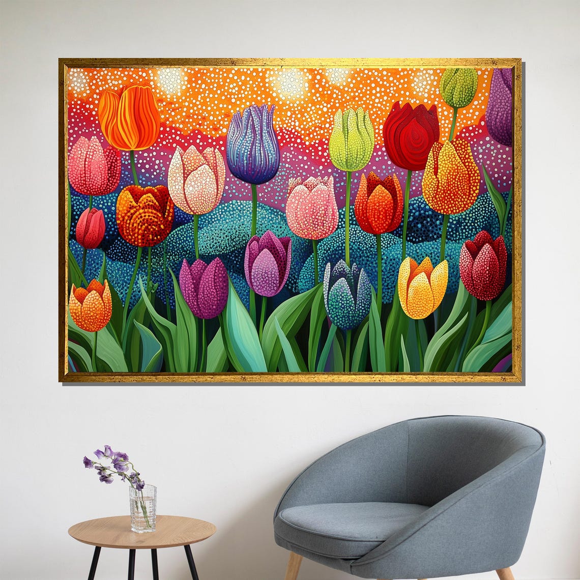 Colorful Dotted Tulip Field Polka Dot Style Spring Floral Poster