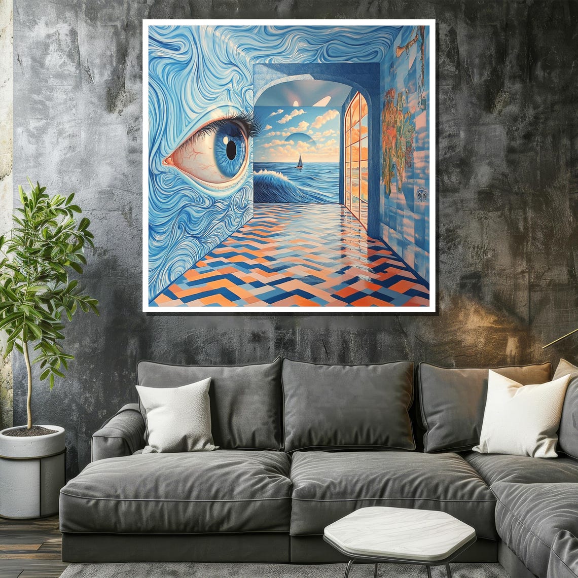 Surreal Ocean Eye Corridor With Dreamlike Wave Reflection Poster - Image 2