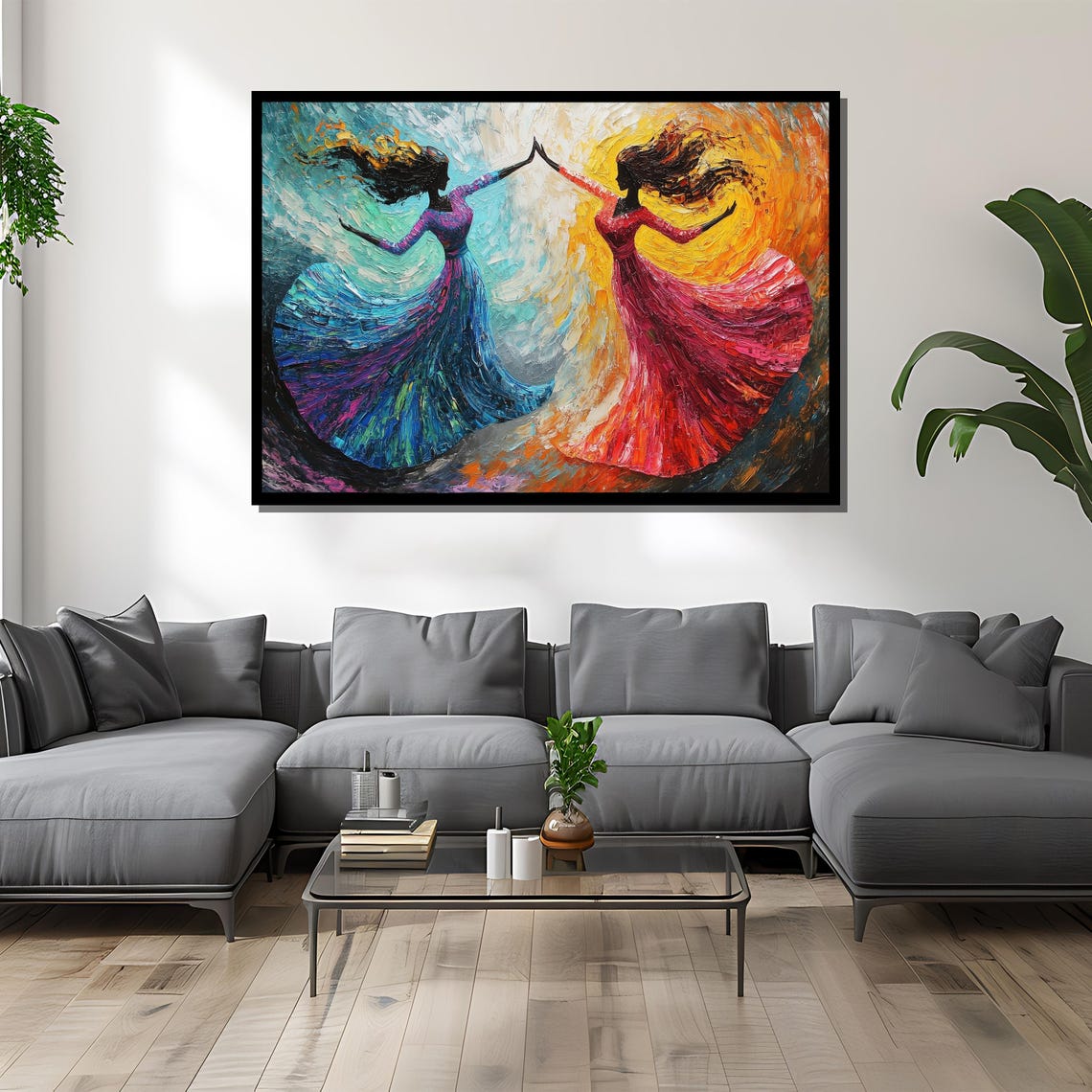 Vibrant Dancing Silhouettes Painting Expressive Abstract Art For Joyful Home Decor And Gift - Image 4