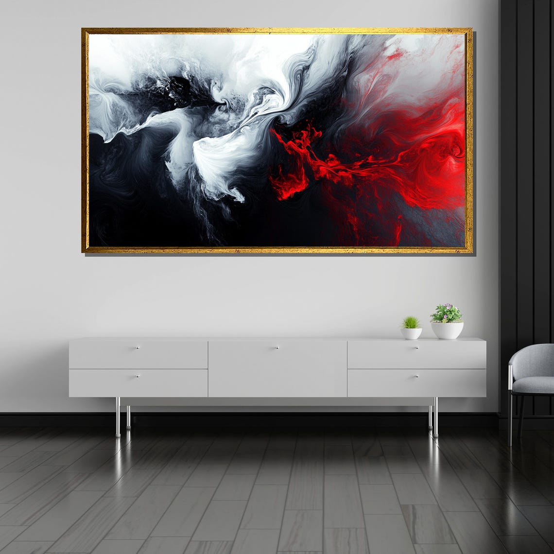 Bold Fluid Red Black and White Marble Smoke Abstract Art Poster - Image 5