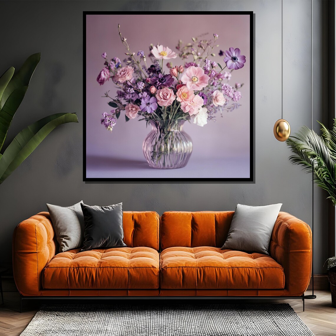 Purple and Pink Wildflower Bouquet in Clear Glass Vase Art Poster - Image 4