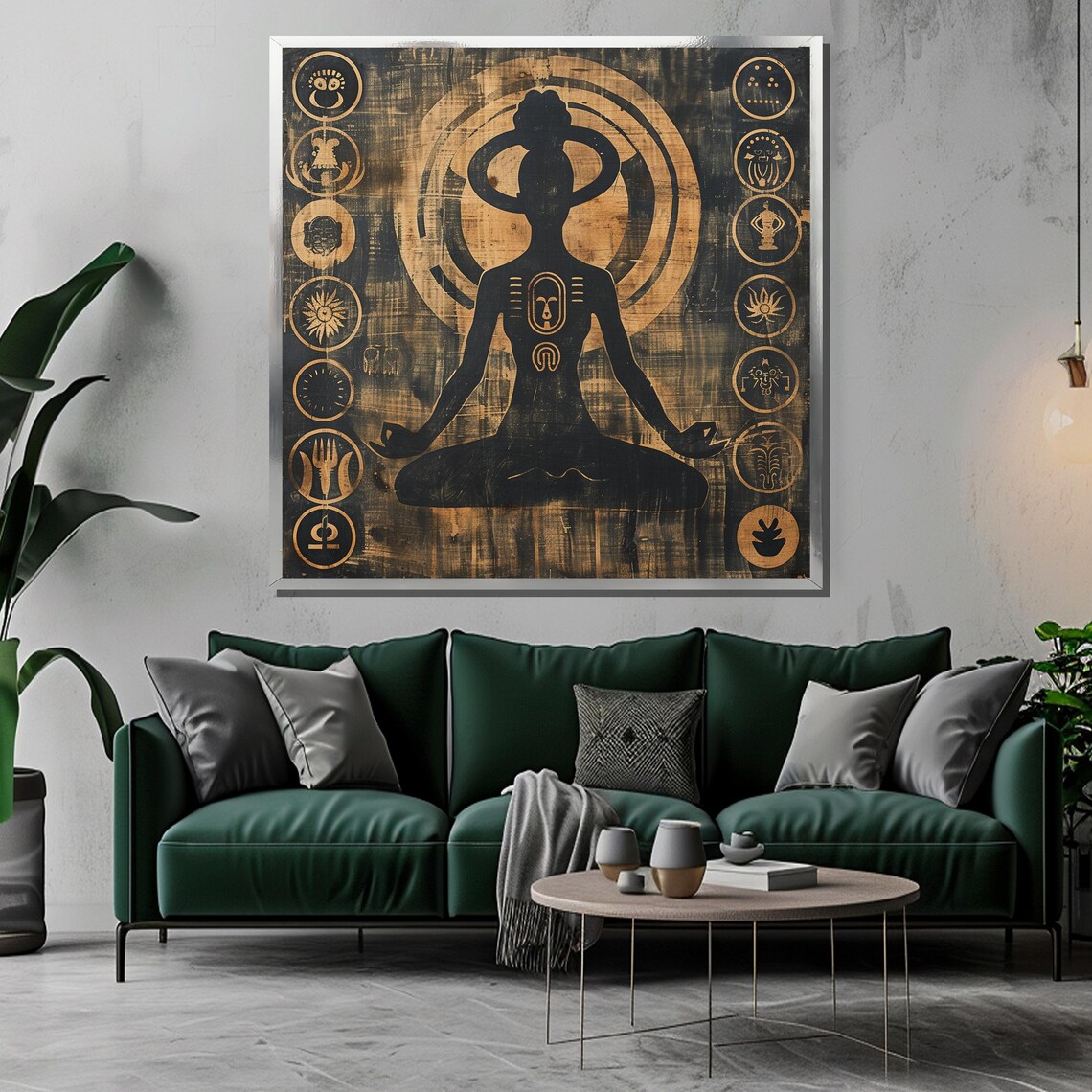 Golden Tribal Meditation Silhouette with Adinkra Symbols Poster - Image 3