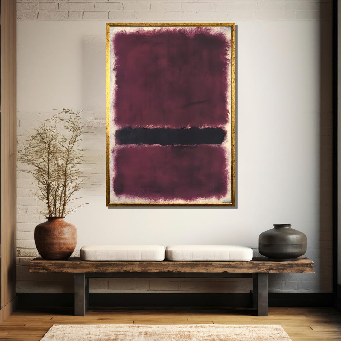 Rich Burgundy Split By Black Band Abstract Color Field Poster - Image 5