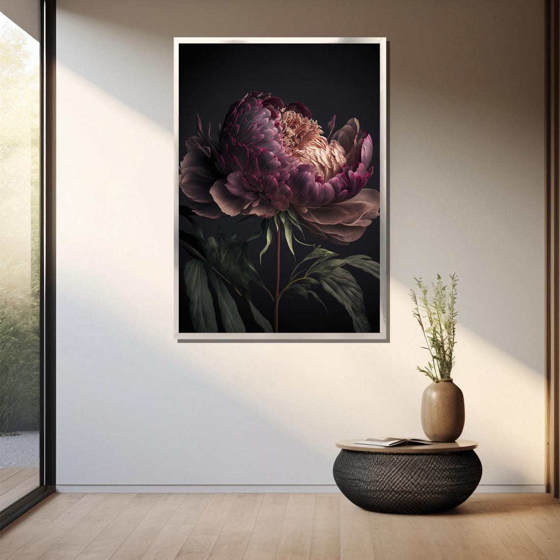 Moody Dark Burgundy Peony Flower Closeup Dramatic Floral Poster - Image 3