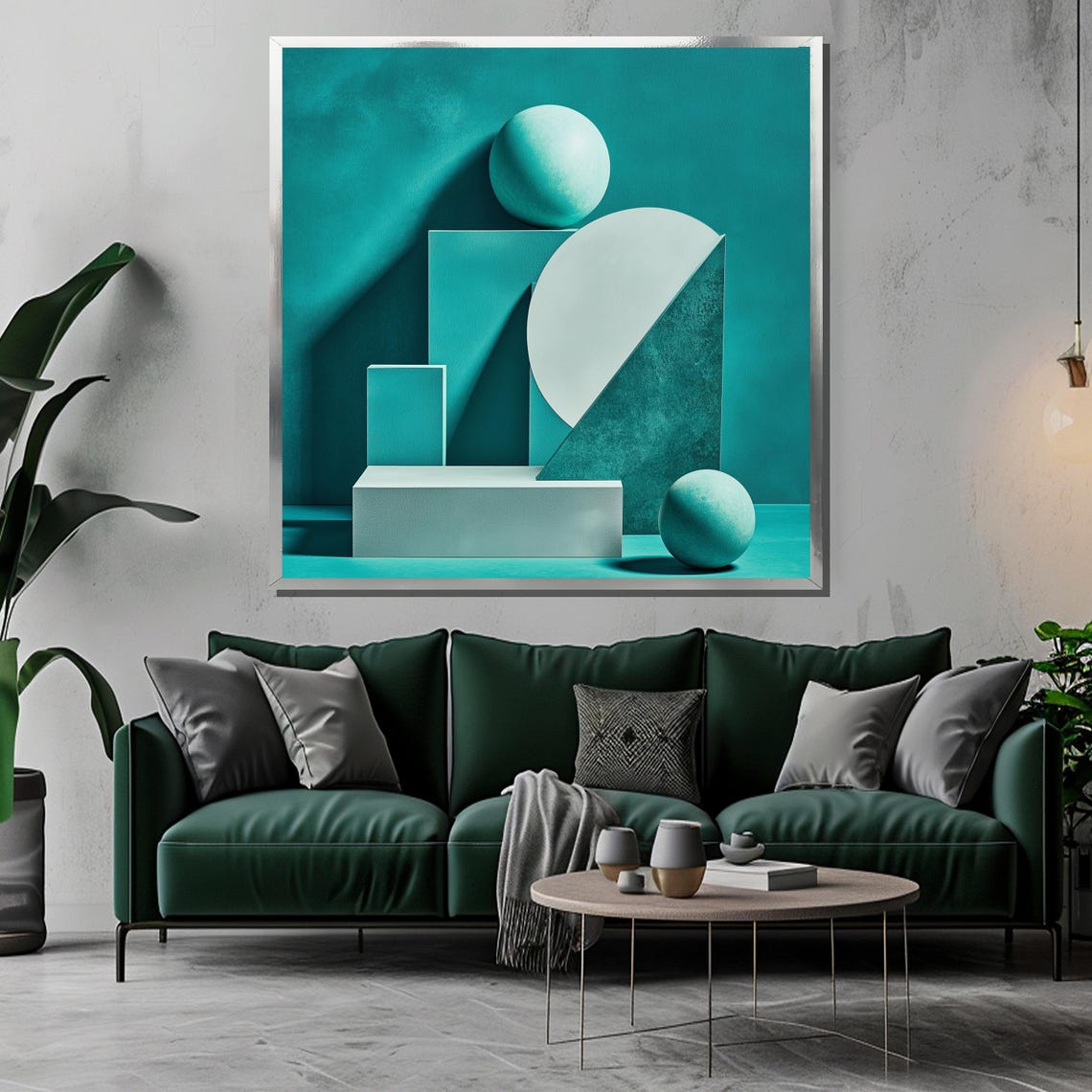 Modern Geometric Painting Abstract Teal Minimalist Wall Art Contemporary 3d Shapes Bold Architectural Design Unique Gift - Image 3