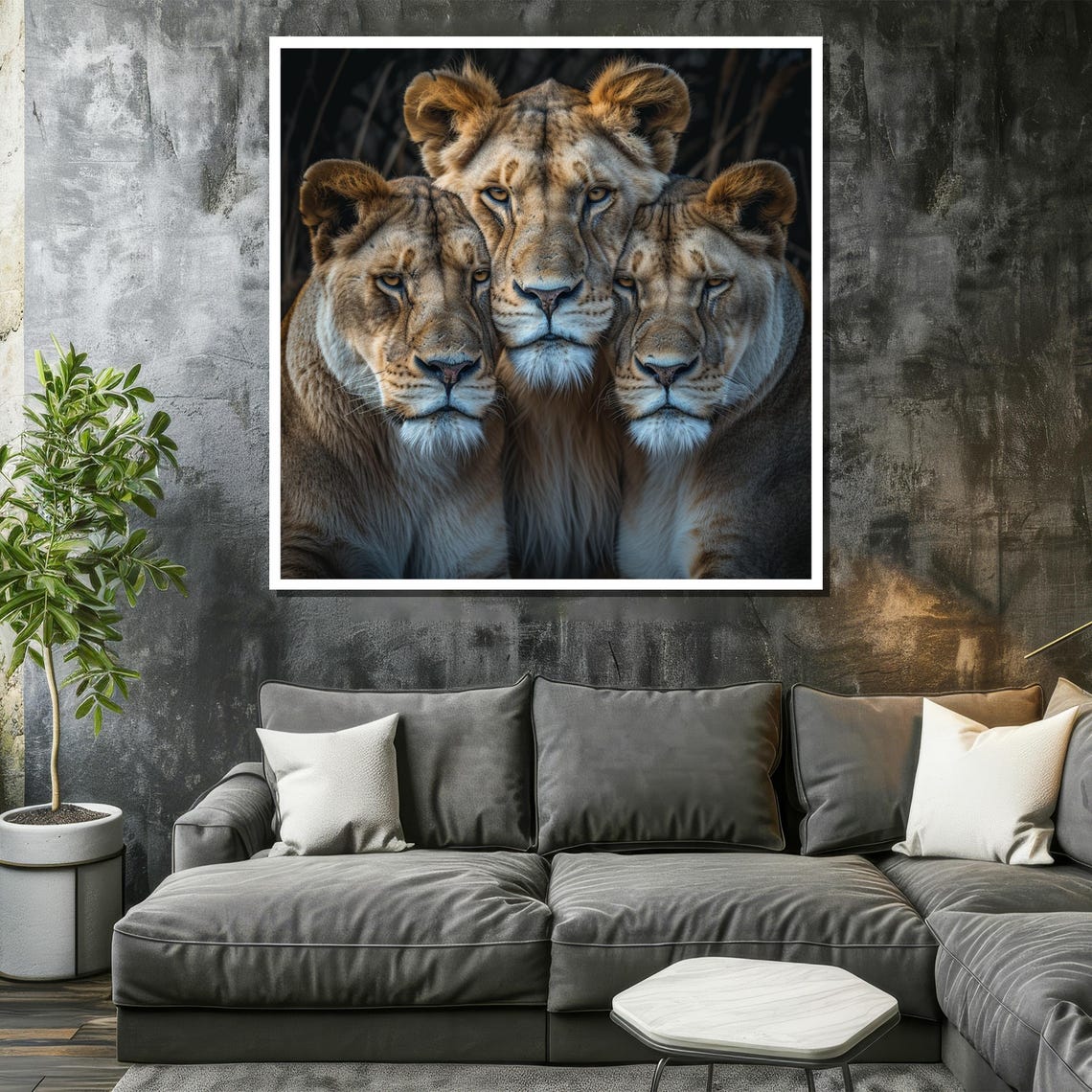 Three Majestic Lionesses in Intimate Close-Up Wildlife Portrait Poster - Image 2
