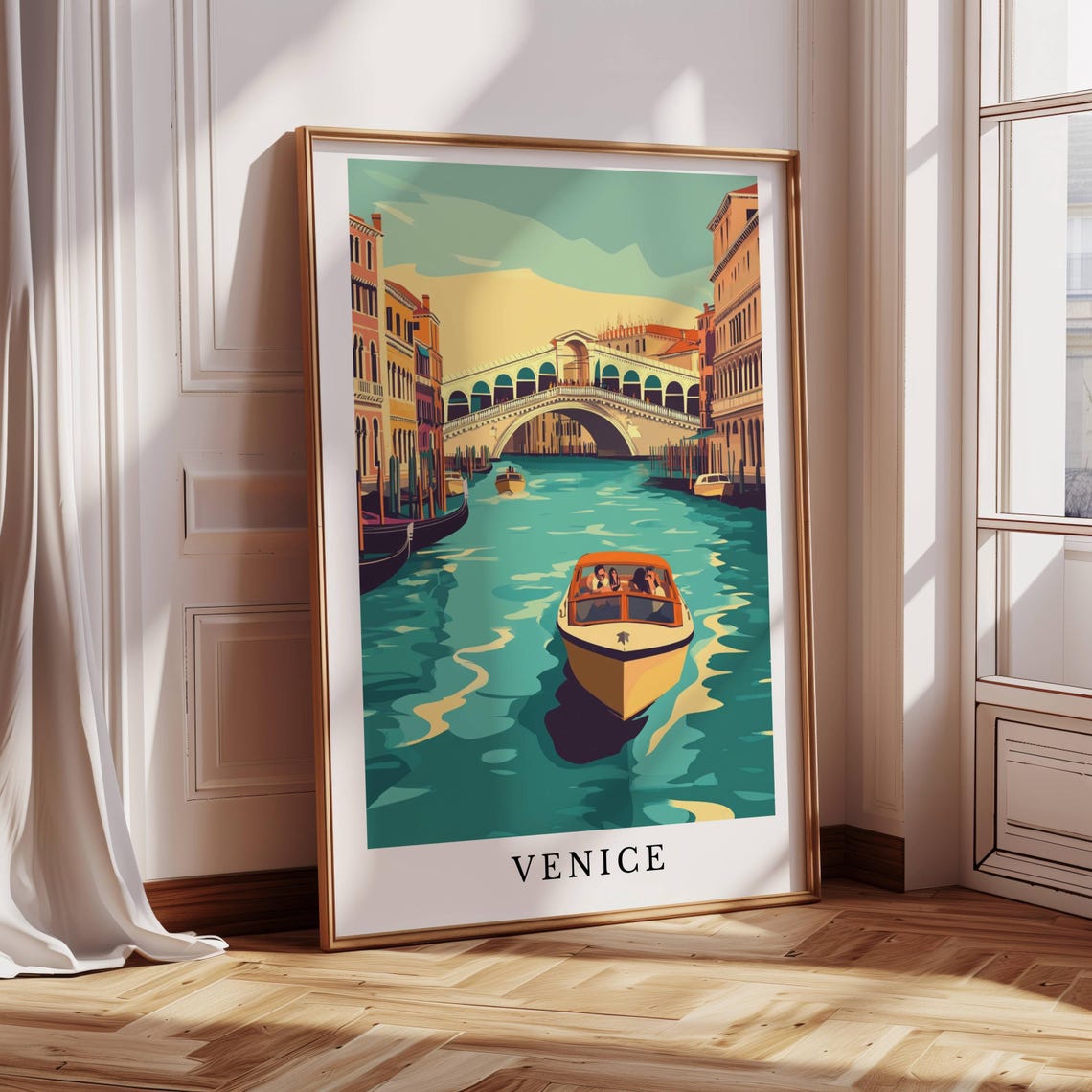 Romantic Venice Grand Canal Rialto Bridge Vintage Travel Poster