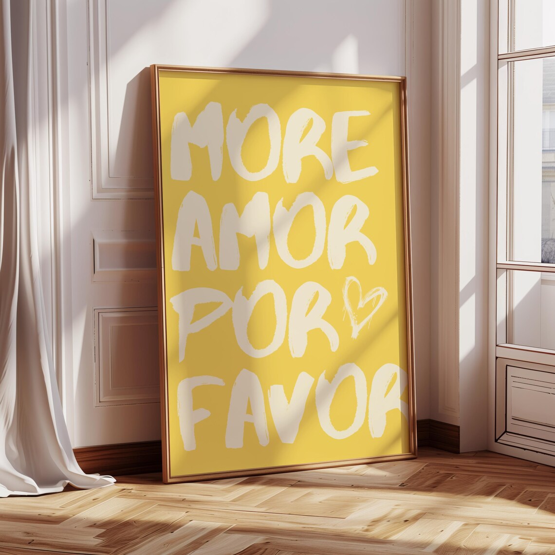 Cheerful More Amor Por Favor Yellow Brush Typography Quote Poster