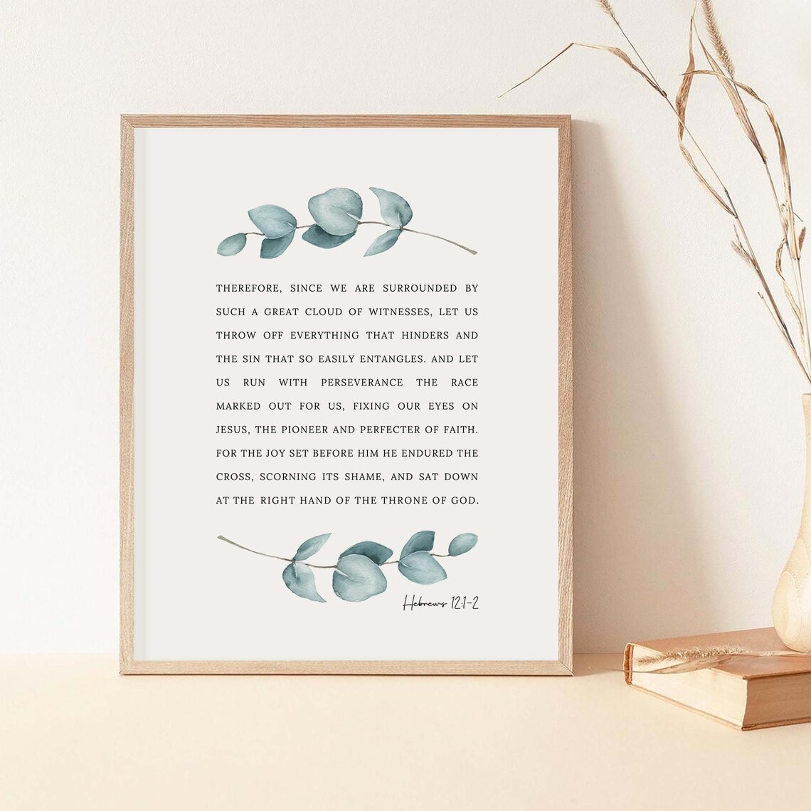 Hebrews 12:1-2 Run With Perseverance Watercolor Eucalyptus Poster - Image 2