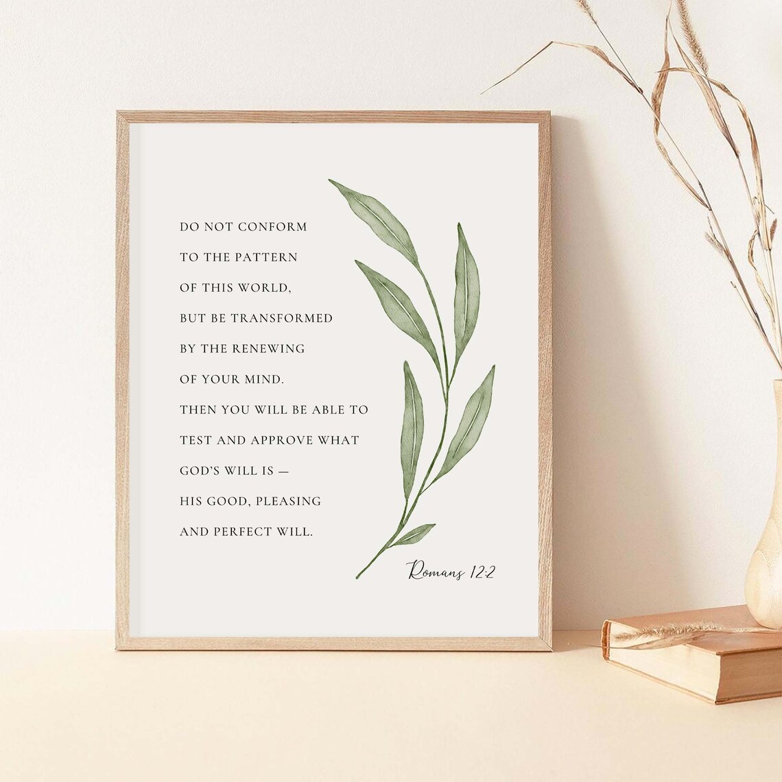 Romans 12:2 Scripture, Watercolor Botanical Art Print - Image 2