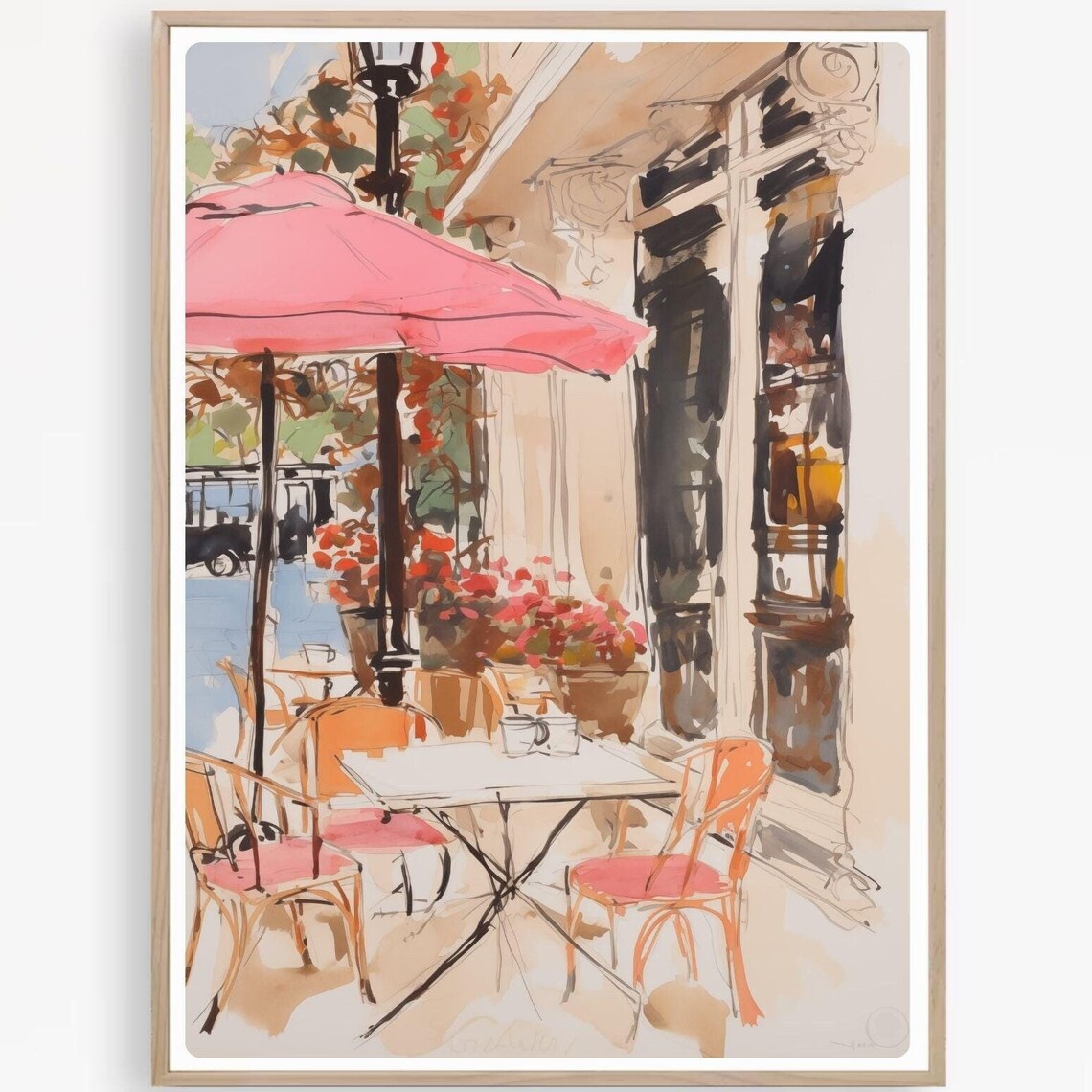 Paris Cafe Sketch, French Cityscape Art Print