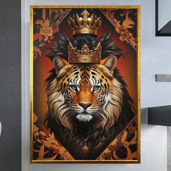 Royal Crowned Tiger King Portrait Blue Eyes Fantasy Wildlife Poster