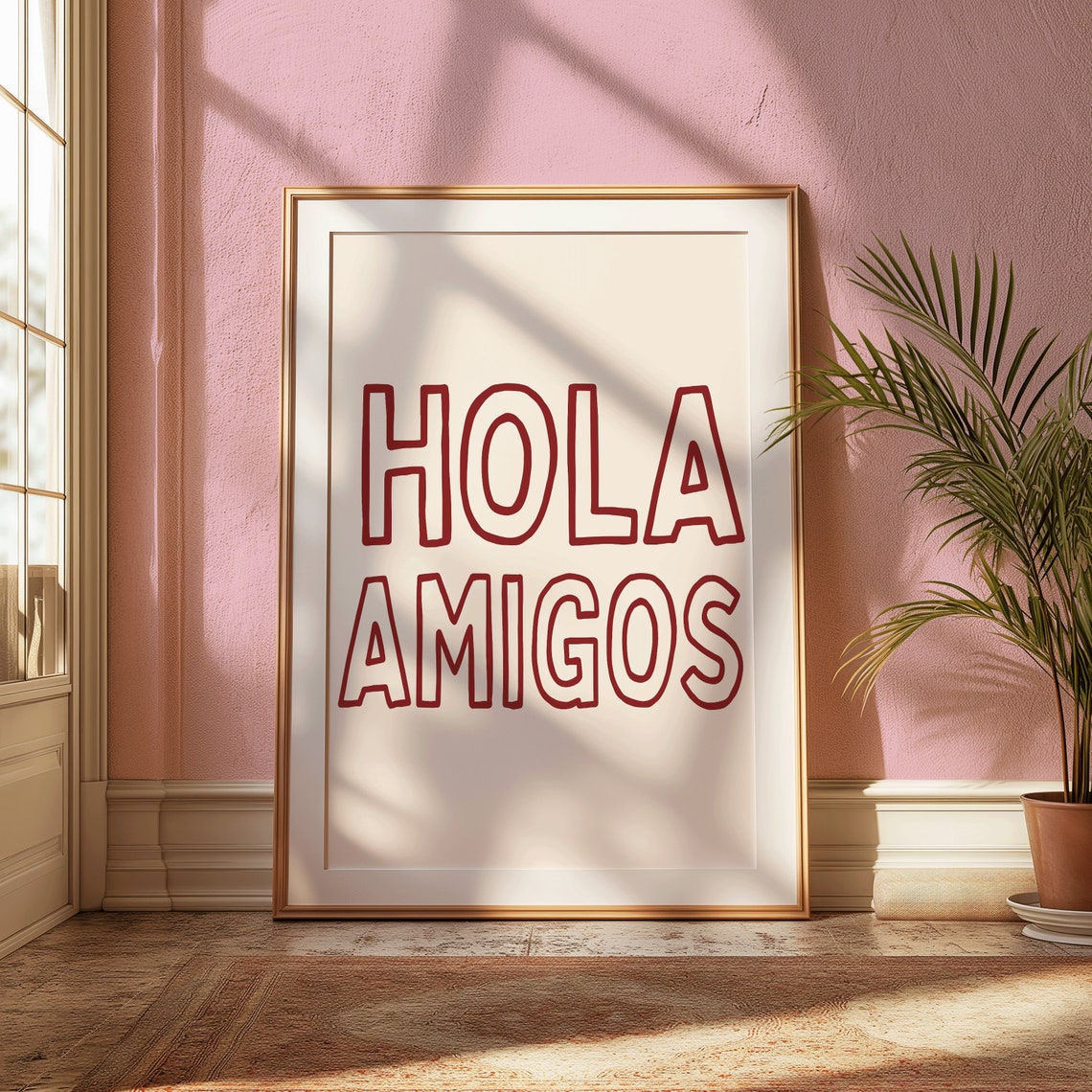 Hola Amigos Red Outline Spanish Greeting Modern Minimalist Poster - Image 2