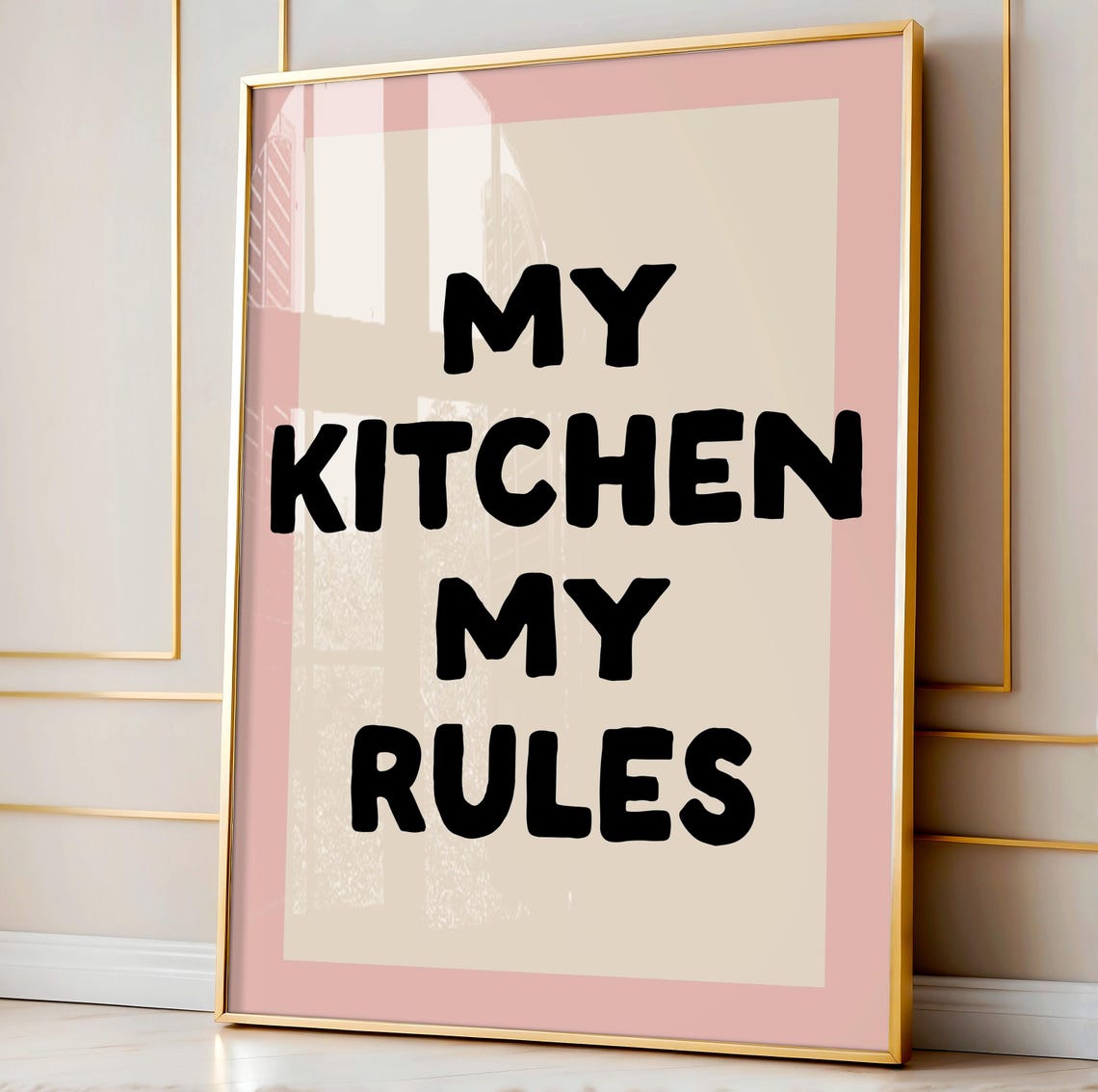 My Kitchen My Rules Funny Pink Kitchen Quote Typography Art Print