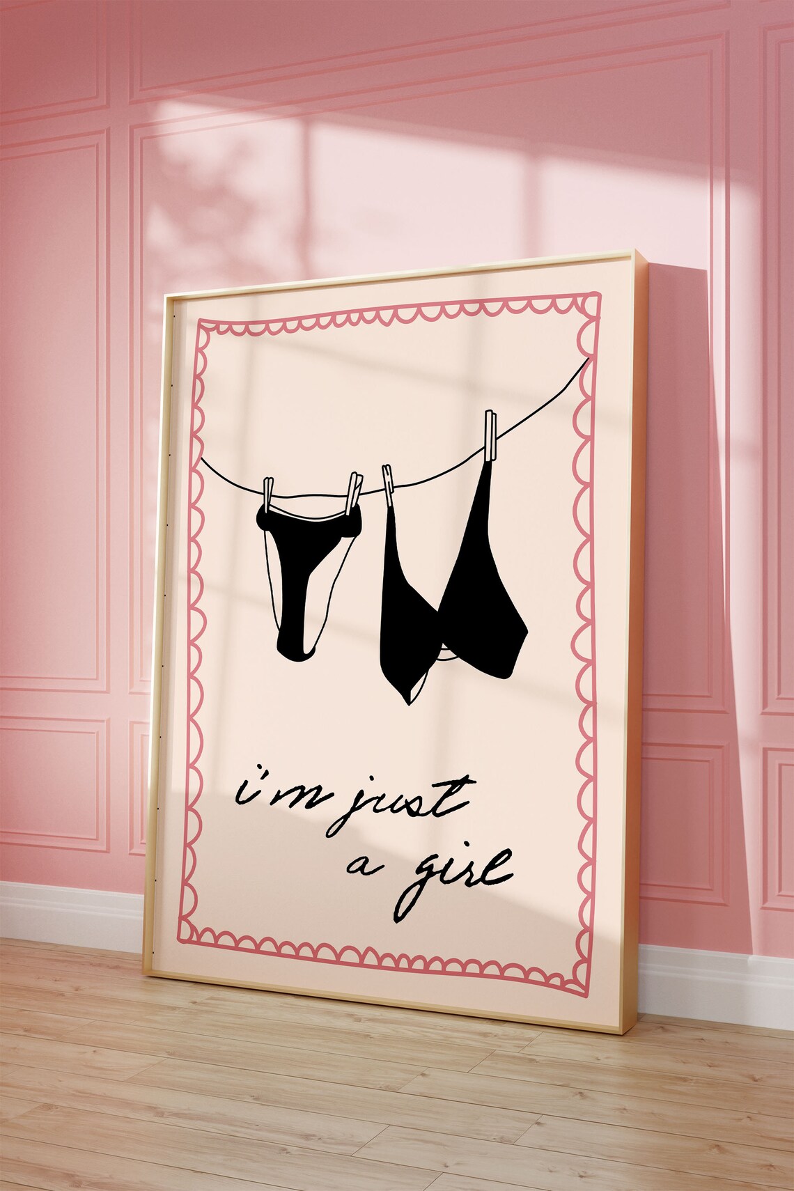 I'm Just A Girl Lingerie Line Art Pink Girly Quote Wall Poster