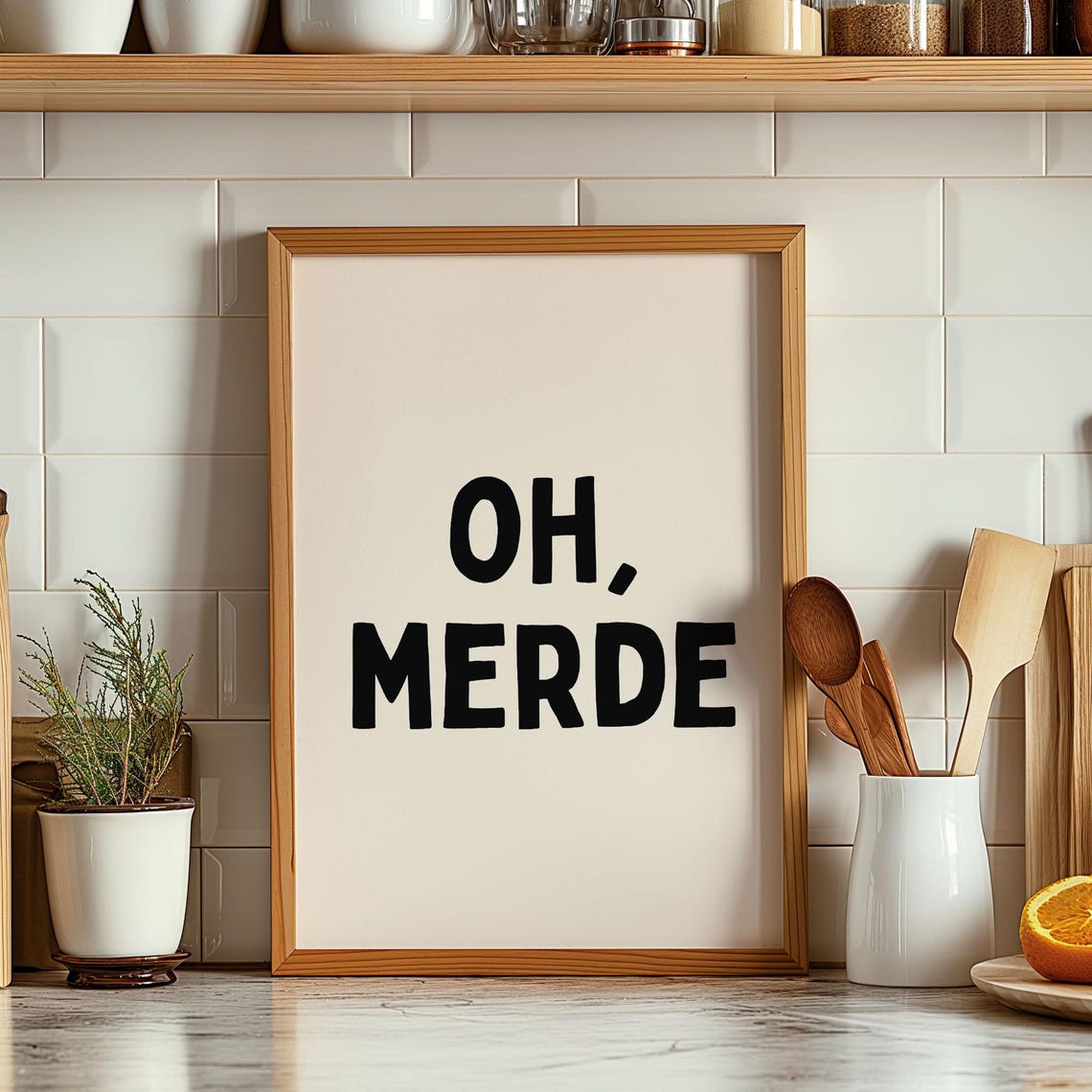 Oh Merde Funny French Neutral Hand Drawn Typography Desk Print - Image 2