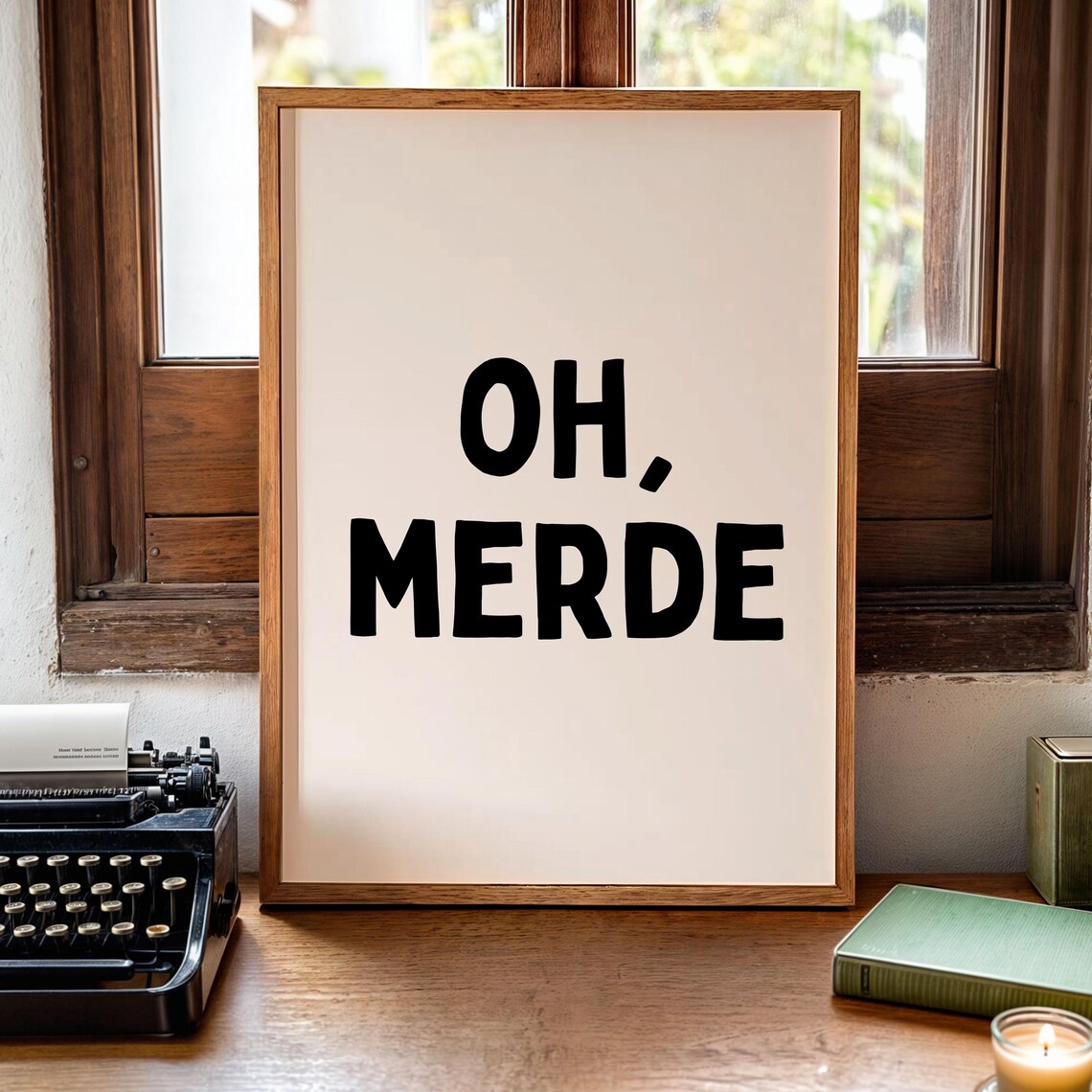Oh Merde Funny French Neutral Hand Drawn Typography Desk Print