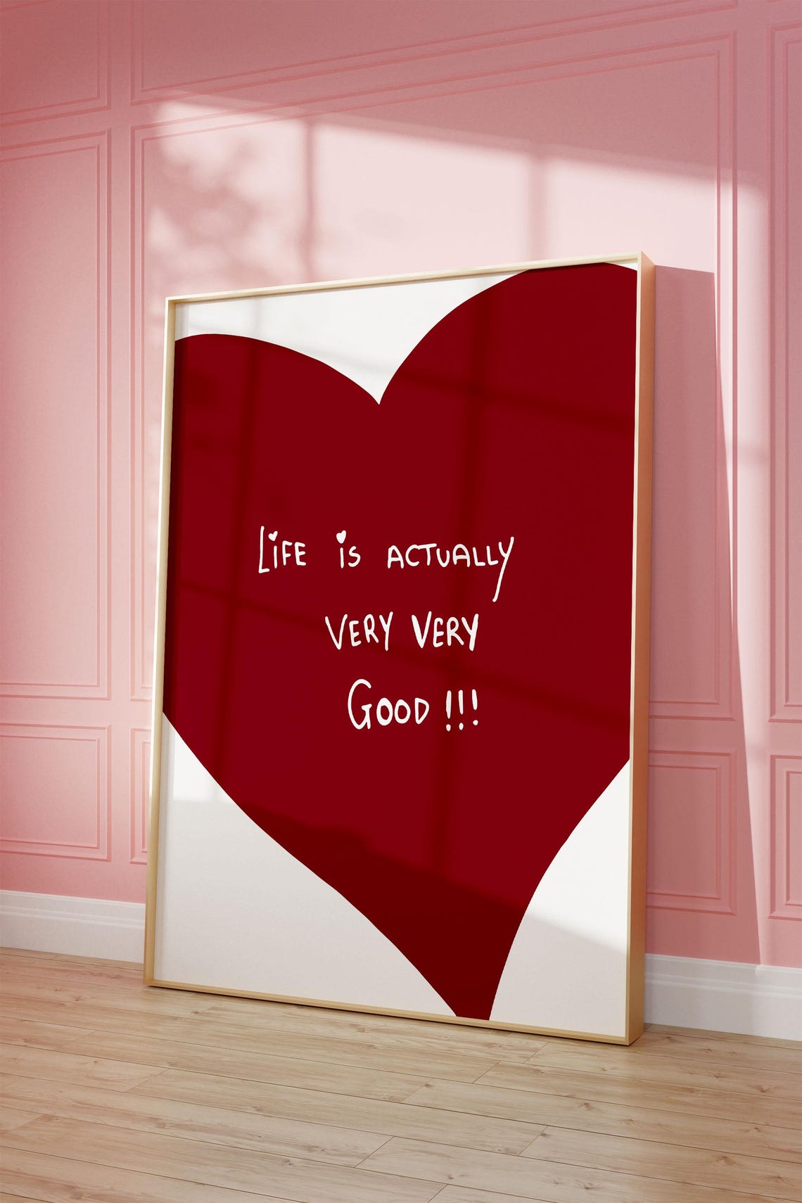 Life Is Very Good Giant Red Heart Handwritten Quote Wall Poster