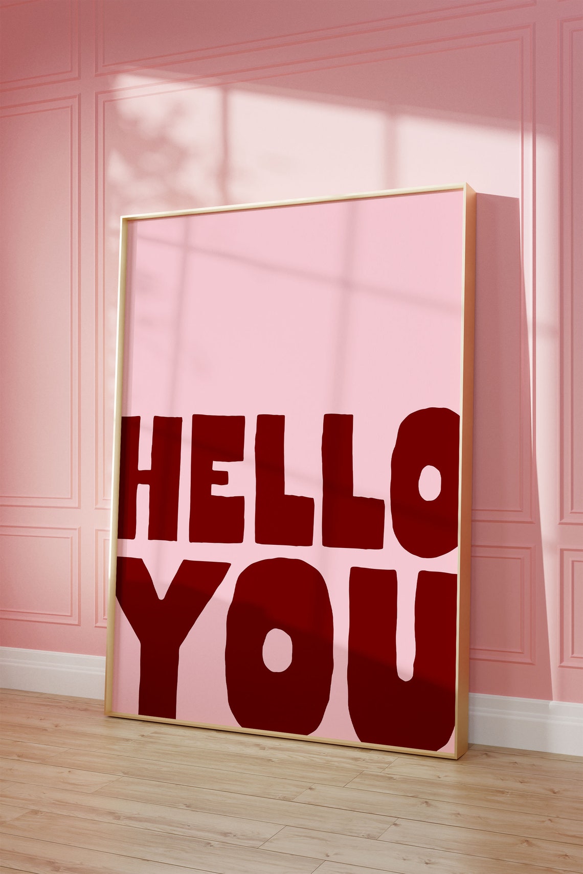 Hello You Bold Red Chunky Letters Pink Statement Typography Poster