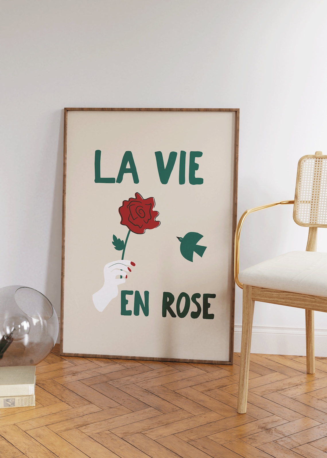 La Vie en Rose Hand Holding Rose French Typography Wall Poster