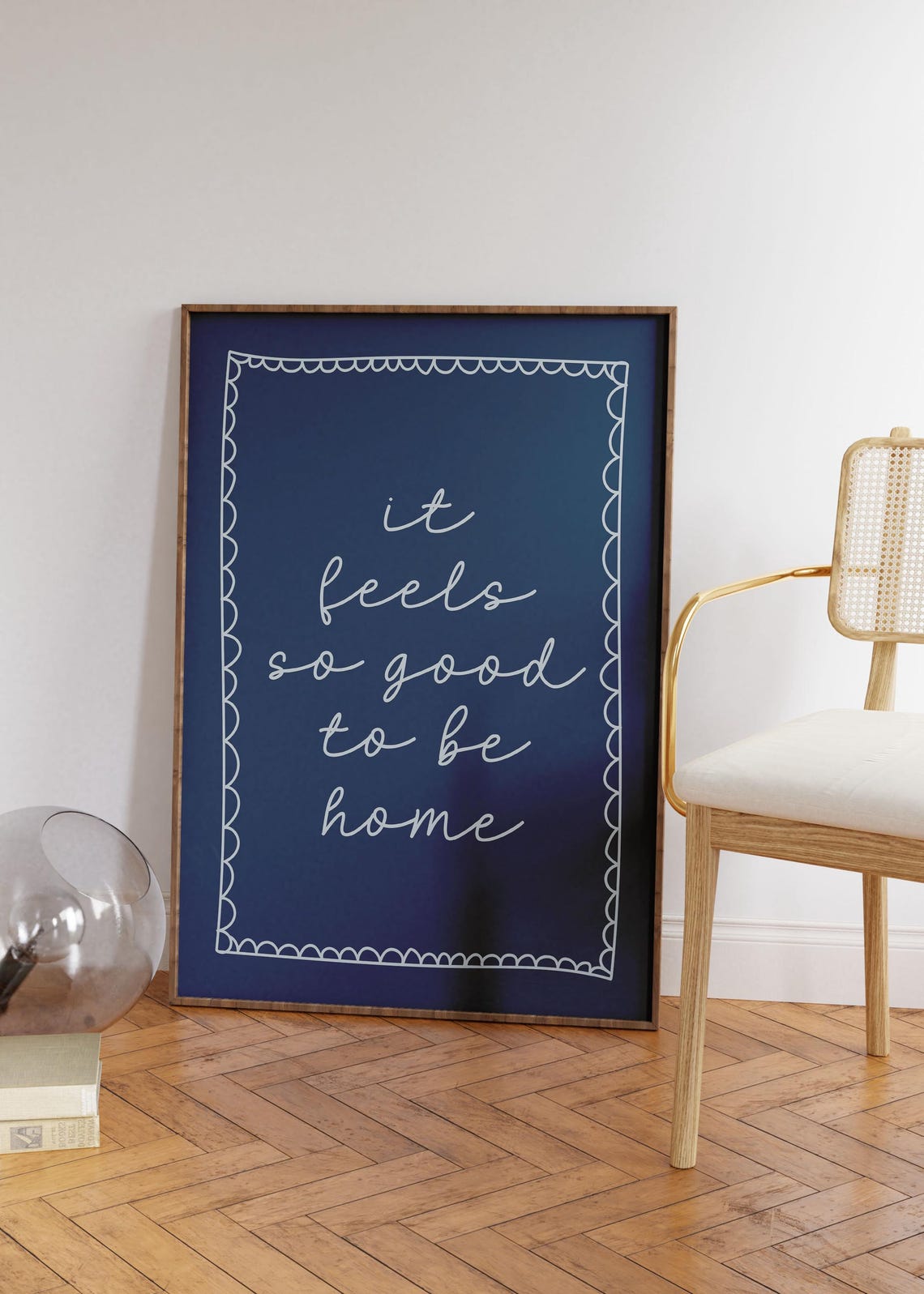 It Feels So Good To Be Home Art Print Navy Blue Hand Drawn Poster Daily Reminders Affirmation Bedroom Dorm Decor Cool