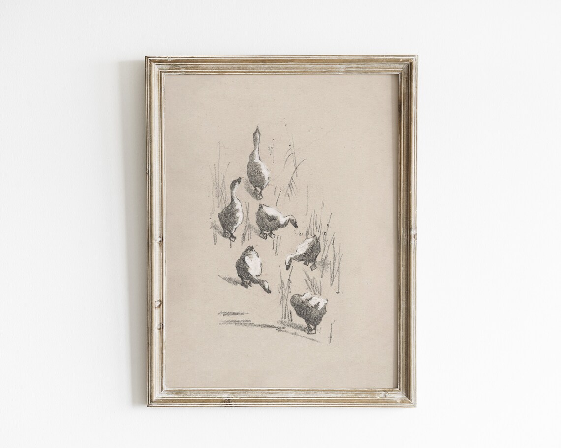 Vintage Geese Art Print, Farmhouse Nursery Decor