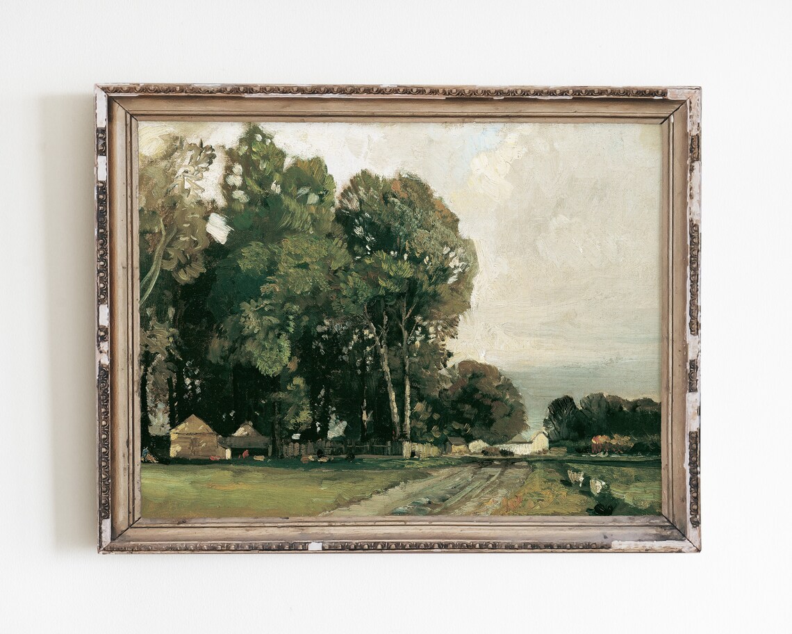 Vintage Farmhouse Landscape Art Print, French Country