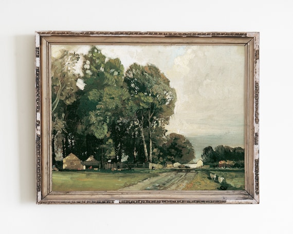Vintage Farmhouse Landscape Art Print, French Country