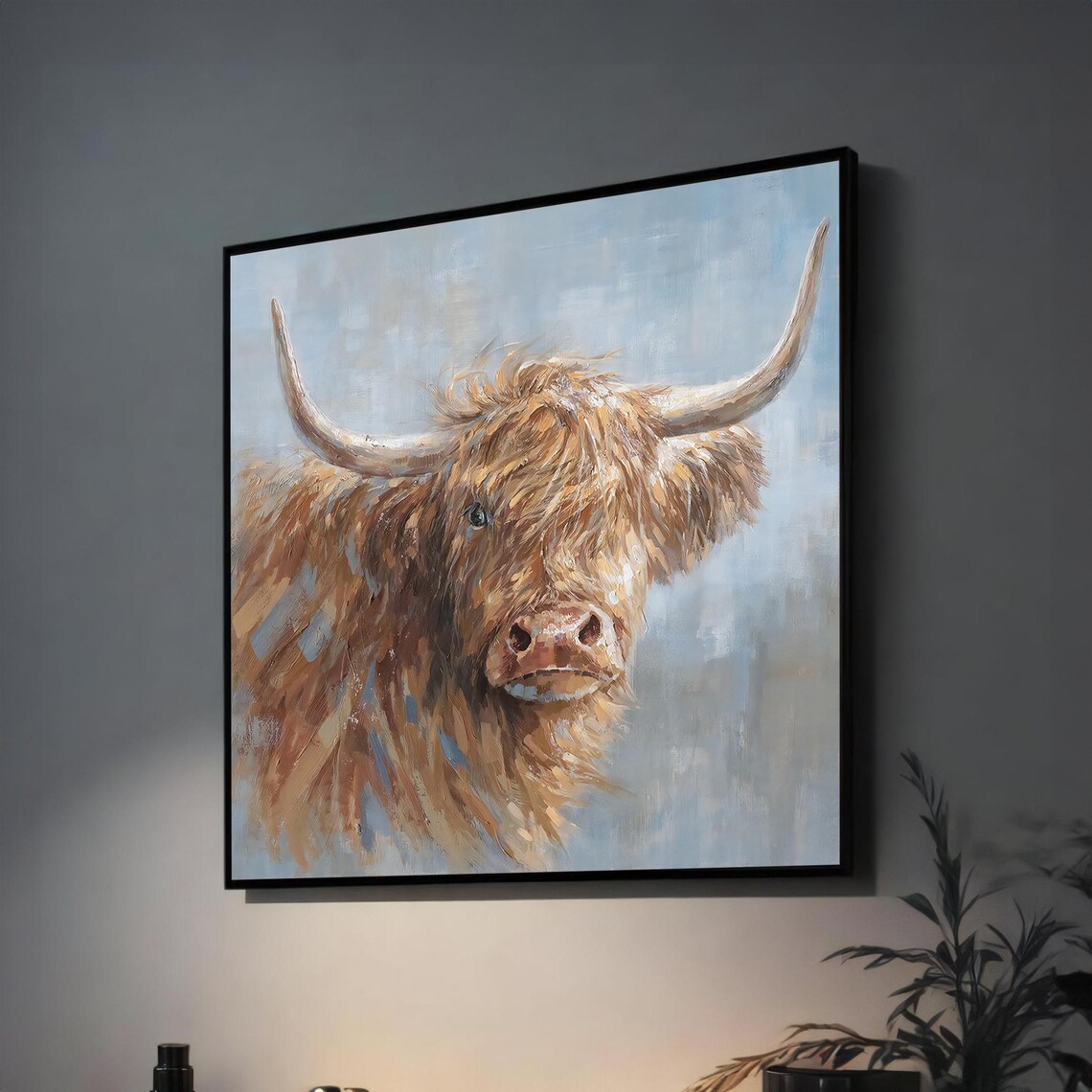 Highland Cow Portrait Rustic Farmhouse Oil Painting Style Poster