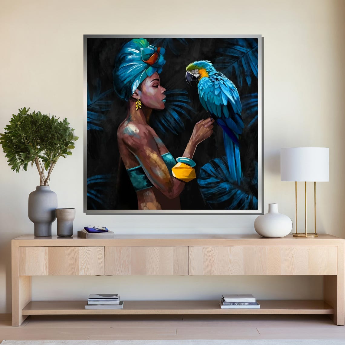 African Woman with Tropical Parrot Bold Art Poster for Modern Decor - Image 4