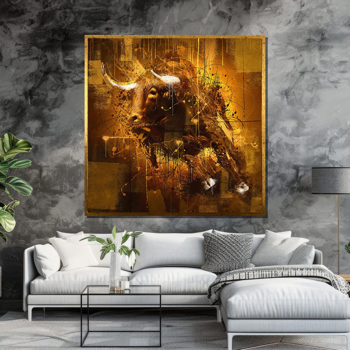 Golden Bull Abstract Splatter Rustic Western Art Poster for Office - Image 6