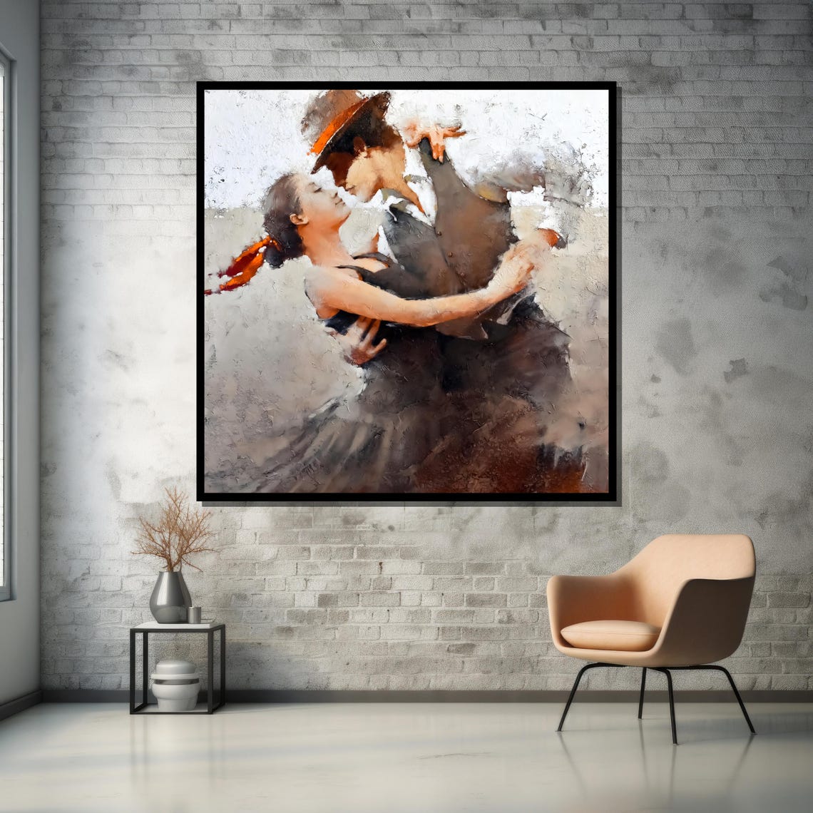 Romantic Couple Dance Painting Modern Wall Art For Living Room Decor Abstract Textured Art Of Tango Dance Lovers - Image 5