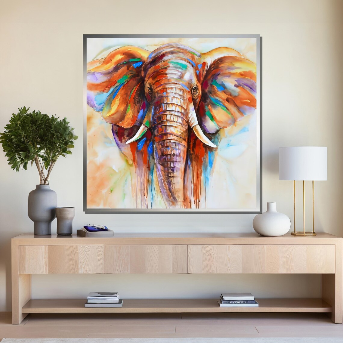 Colorful Elephant Head Abstract Safari Wildlife Poster for Living Room - Image 4