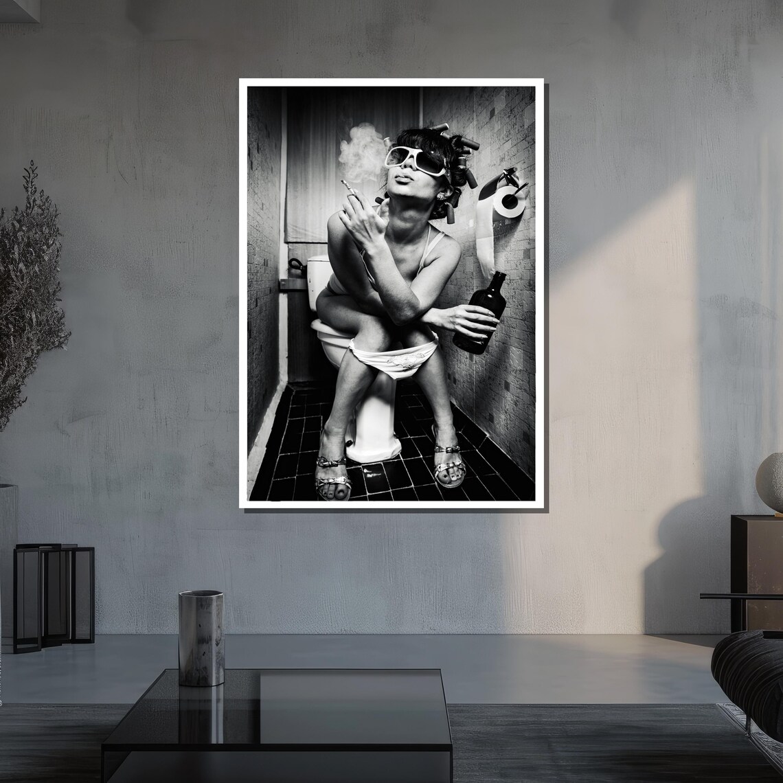 Cheeky Vintage Style Photo Of Woman Smoking In Bathroom Poster - Image 3