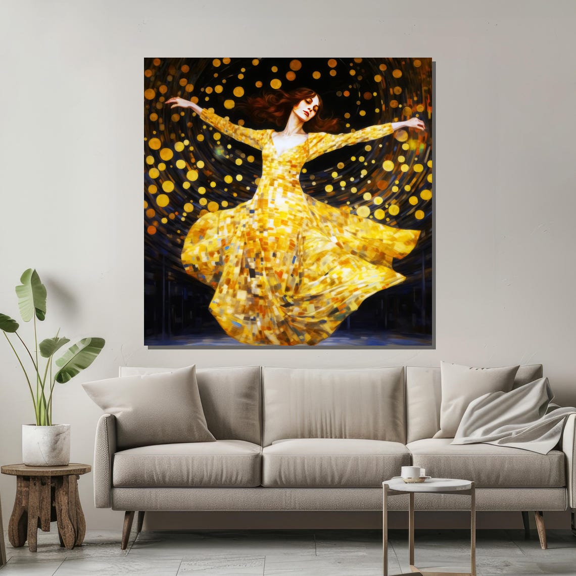 Golden Mosaic Gown Dancer Starry Lights Poster for Glam Living Room - Image 2
