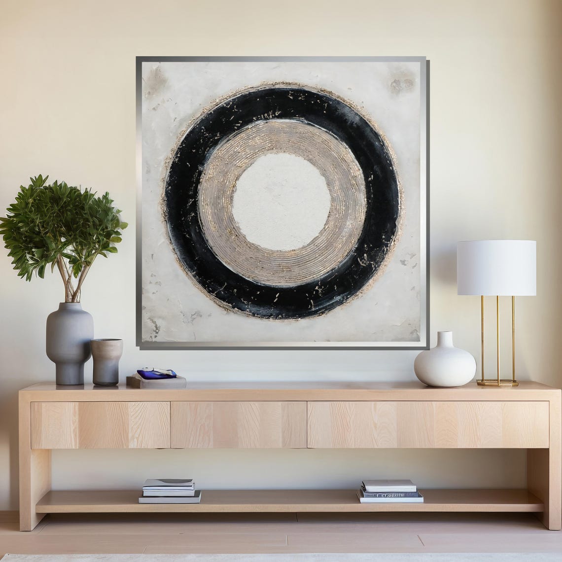 Black and Gold Concentric Circle Minimalist Abstract Art Poster - Image 4