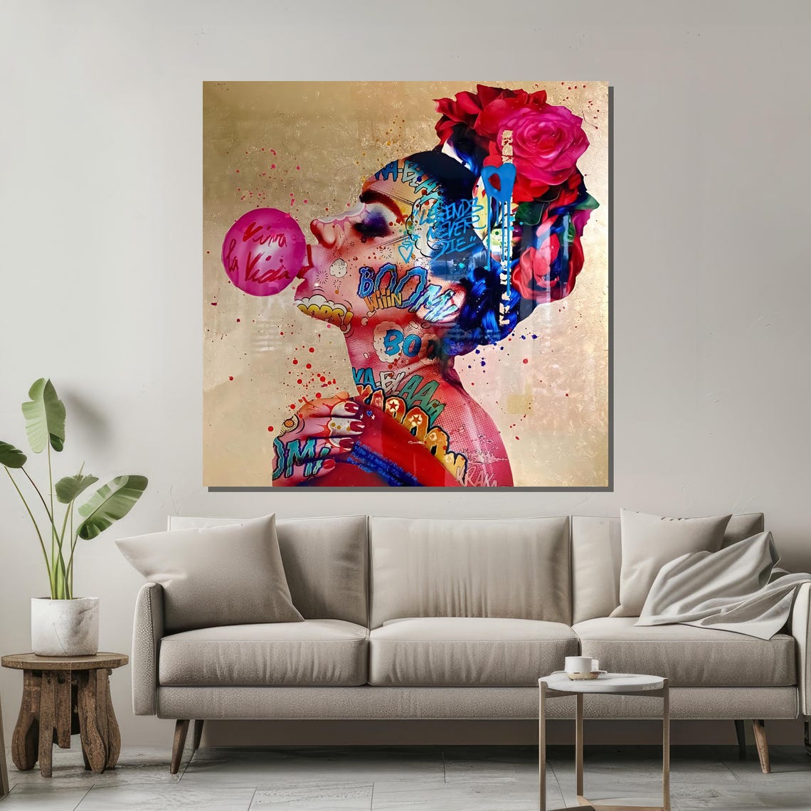 Vibrant Street Art Portrait Of A Woman With Bubblegum And Graffiti Accents For Bold Home Decor - Image 2