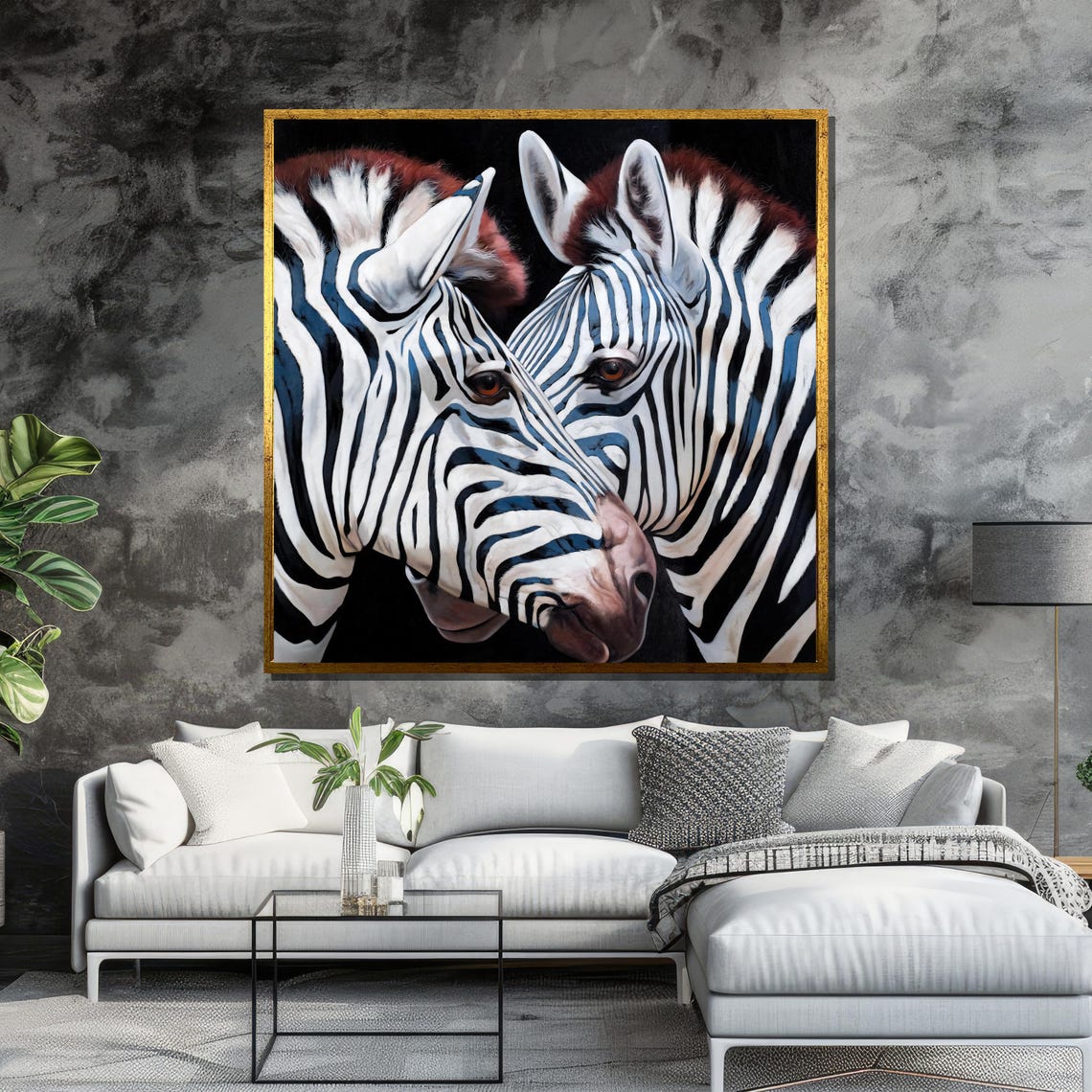Monochrome Harmony Striking Zebra Pair For A Bold And Modern Living Space Painting Home Decor - Image 6