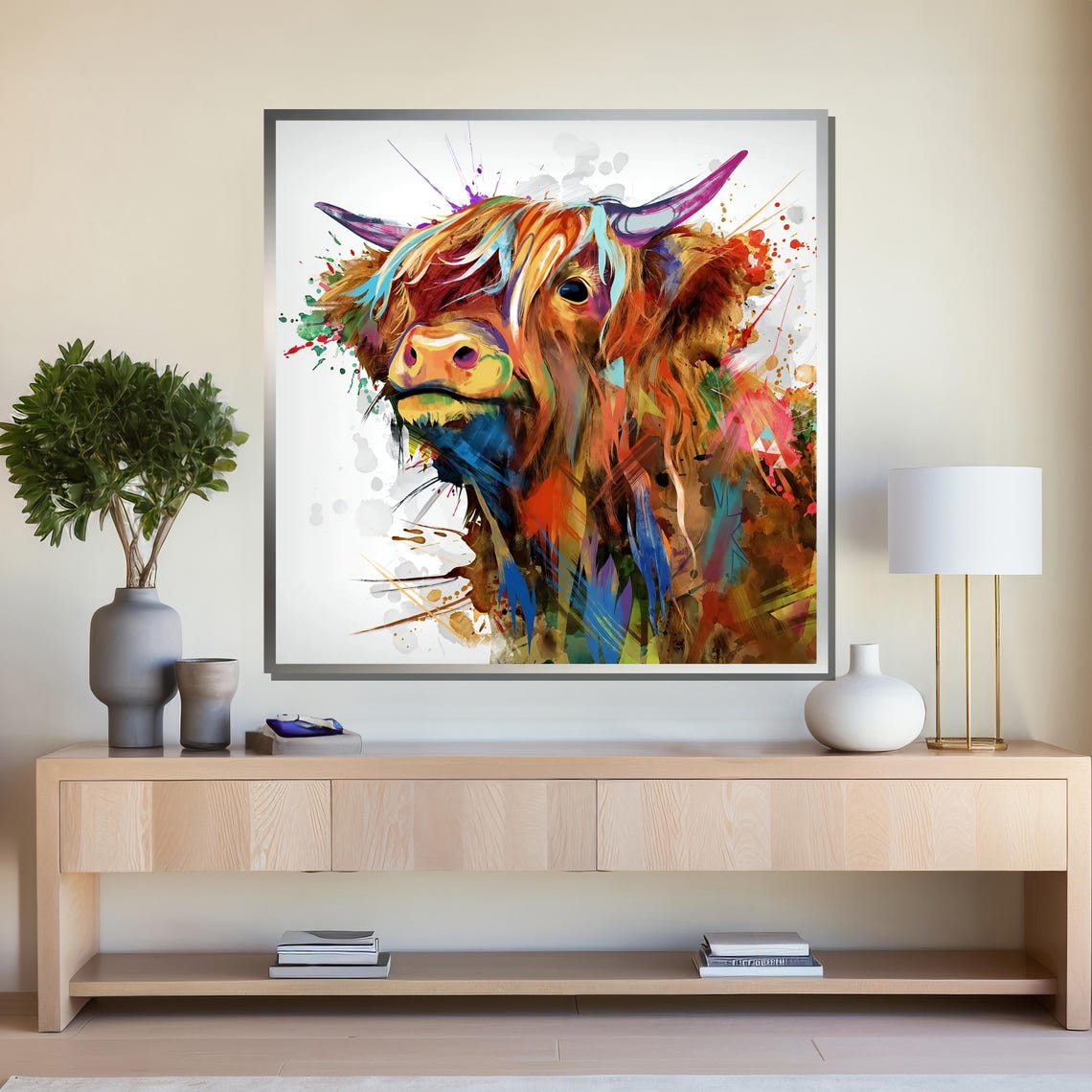 Vibrant Abstract Highland Cow Portrait Bursting With Color Poster - Image 4