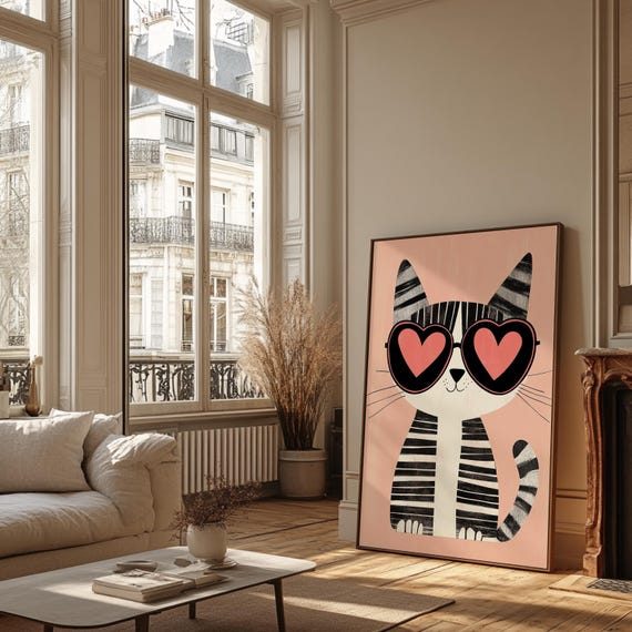 Cool Cat Print Inlove Poster Kids Room Wall Art Modern Nursery Safari Animal