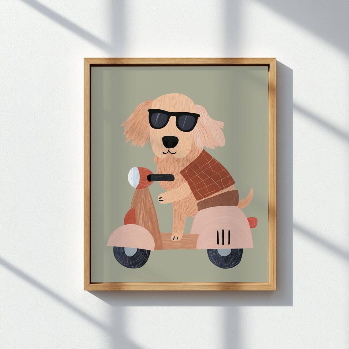 Cool Dog On Pink Scooter With Sunglasses Plaid Vest Nursery Poster
