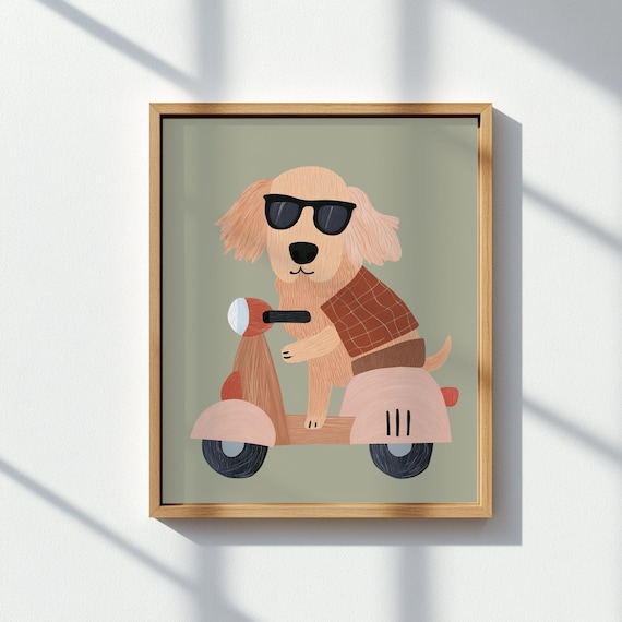 Cool Dog On Pink Scooter With Sunglasses Plaid Vest Nursery Poster