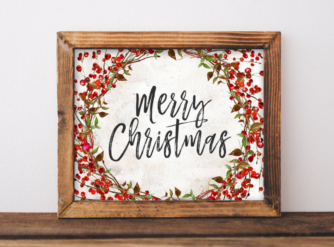 Merry Christmas Watercolor Home Decor Art Print
